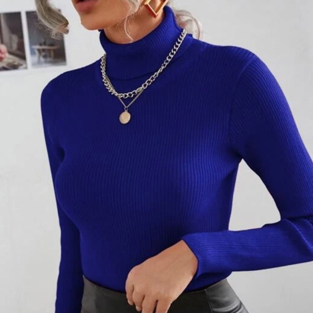 Ribbed turtle neck knit sweater